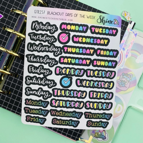 Blackout Days of the Week Stickers - Planner Stickers Cute ECLP Stickers Happy Planner Print Pression Weeks Hobonichi Cousin Bullet Journal