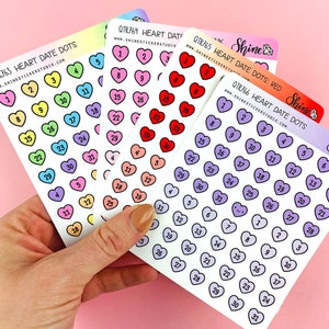 Heart Date Dot Stickers - Date Number Stickers - Planner Stickers - ECLP - Hobonichi - Bullet Journaling Month Numbers