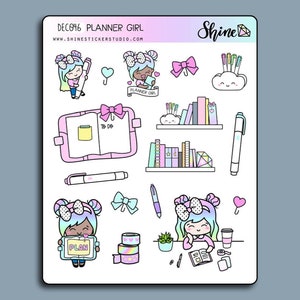 Luna Planner Girl Deco Stickers - Planner Stickers Cute Sticker Happy Planner Life Planner Print Pression Planning Time Deco Stickers