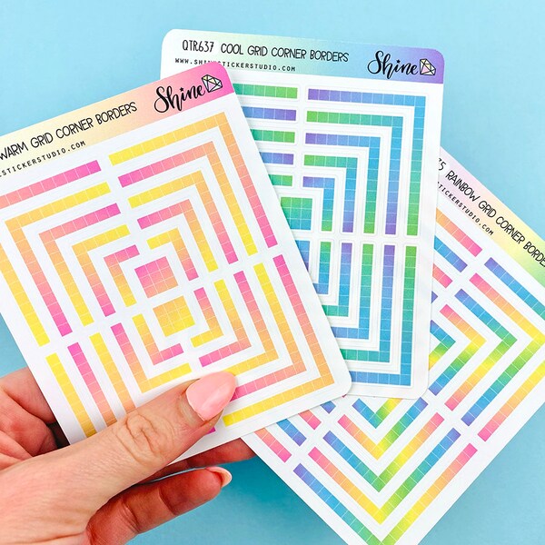 Rainbow Grid Corner Borders - Corner Frame Planner Stickers Happy Planner ECLP Print Pressions Hobonichi Weeks Cousin