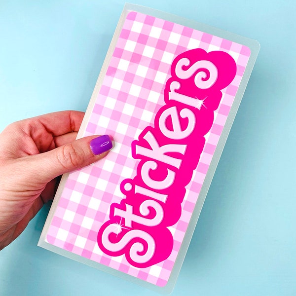 Retro Pink Hobonichi Weeks Sticker Album - Hobo Weeks Album - Pink Gingham - Hot Pink Stickers