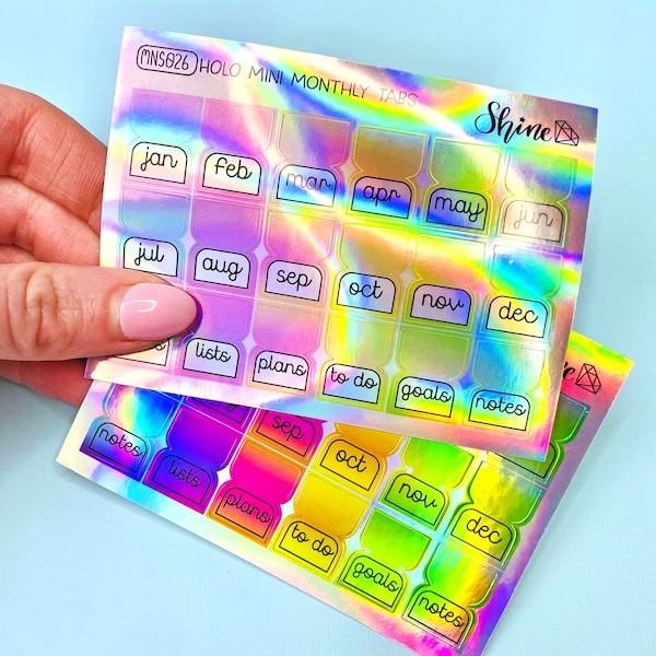 Rainbow Holo Vinyl Mini Monthly Tabs Mini Sheet - Erin Condren Life Planner Monthly Stickers ECLP Stickers Happy Planner Gum Case Stickers