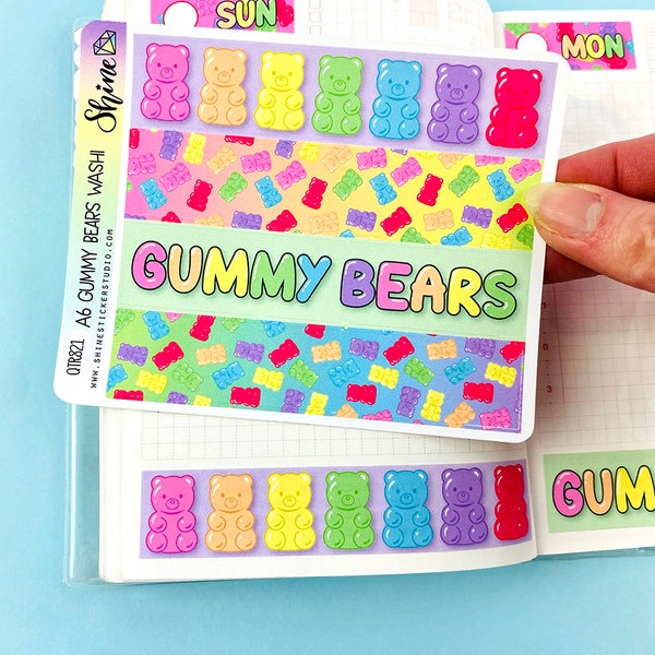 Gummy Bears Washi Strip Stickers - Planner Stickers Hobonichi A6 Bullet Journal Cannabis Marijuana Medicated Gummies Happy 420 Washi