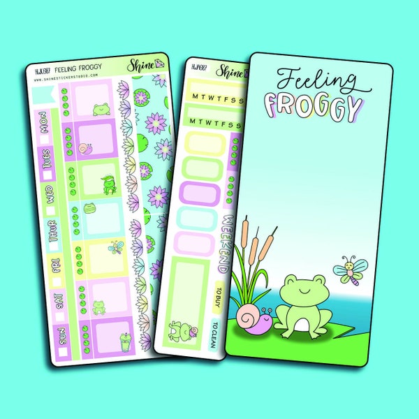 Feeling Froggy - Hobonichi Weeks Sticker Kit Planner Stickers Bullet Journal Happy Planner Spring Kit Toad Snail Dragonfly Hobo Weekly Kit