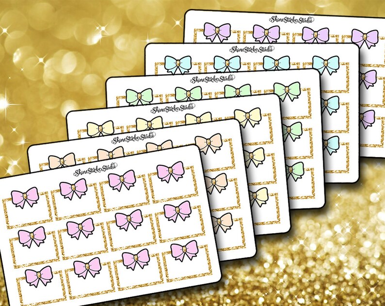 BUNDLE!--Cute Bow Box Stickers Planner Stickers Erin Condren Life Planner Glitter Bow Halfbox Box Stickers ECLP Stickers Happy Planner