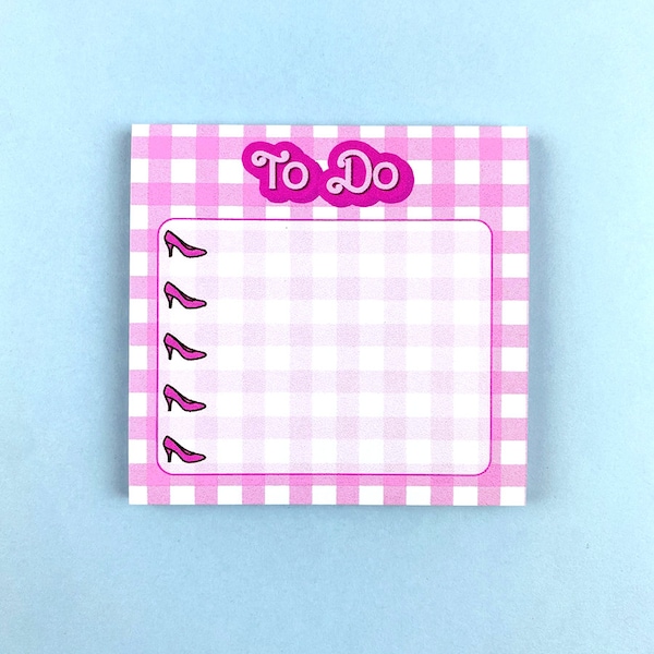 Pink Gingham To Do Post-it® Notes Repositionable Self Stick Notes, Cute Sticky Notes, Notepad, Memo Pad, Memopad, Colorful Post-it Pink Doll