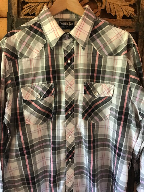 Vintage 70s/80s Wrangler Western Madras Shirt L/XL - image 2