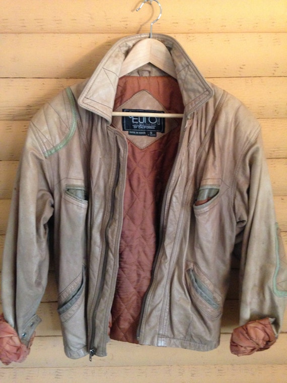 Vintage 80s Soft Tan Leather Bomber Jacket Slouchy