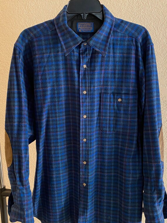 Vintage Wool Pendleton Flannel Shirt Suede Elbow P