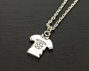 soccer necklace, soccer shirt charm, initial necklace, soccer jersey, soccer t shirt, sports charm, unisex necklace