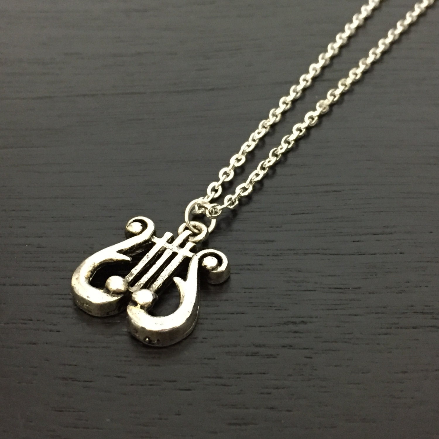Harp Necklace, Silver Harp Charm, Personalized Jewelry, Harp Jewelry