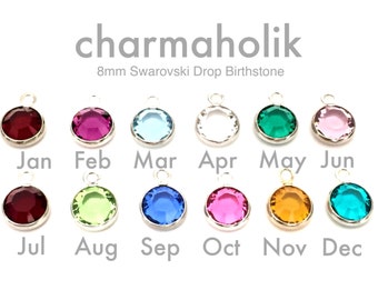 add a swarovski birthstone channel drop to customize any necklace,silver or gold plated swarovski charm add on, birth charm, gemstone charm