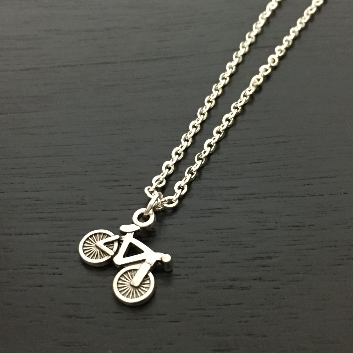 Tiny Bicycle Necklace, Silver Bike Charm Necklace, Personalized Initial