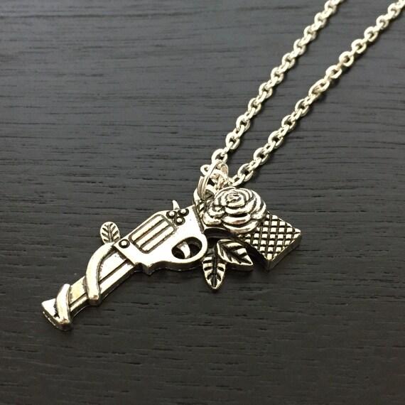 Silver Revolver Charm Necklace Pistol Gun Ower Police Officer Jewelry NEW