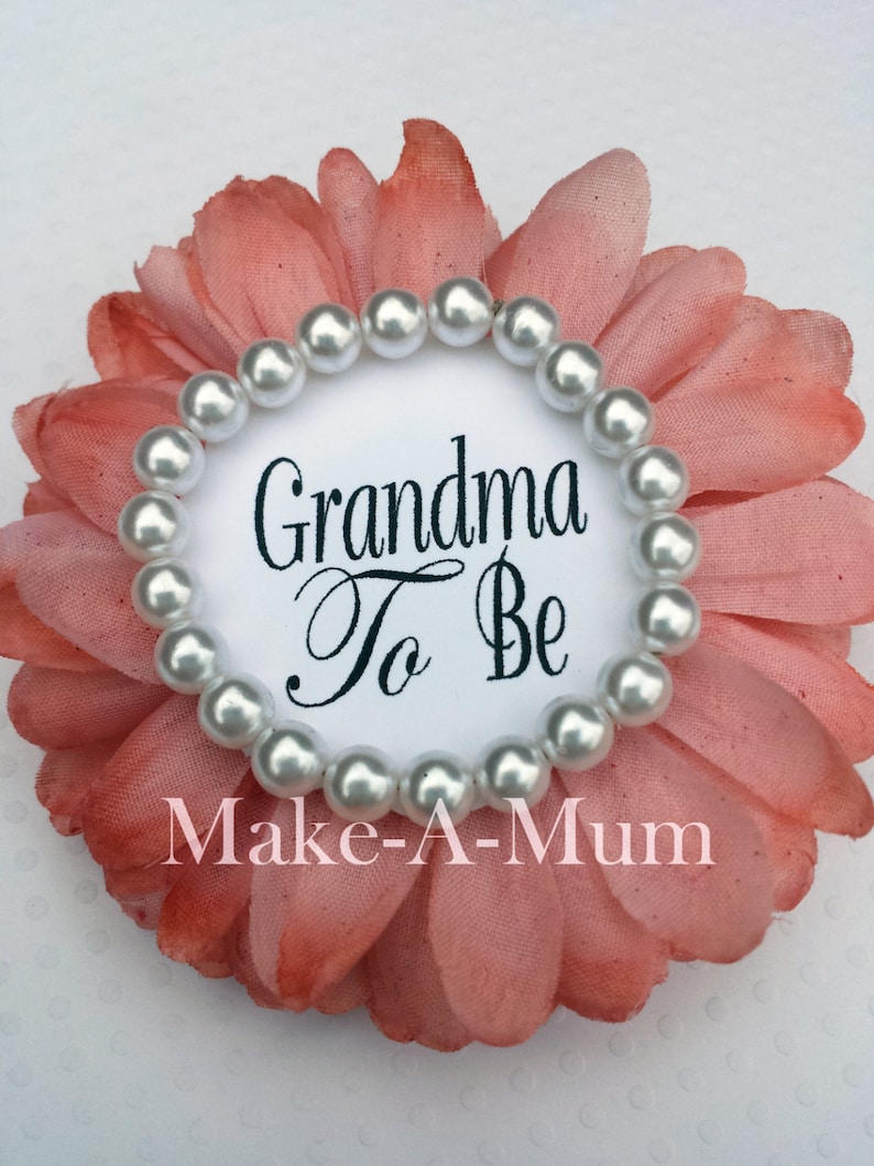PERSONALIZED grandma to be cORALgTBpEARL Mommy To be Pin Coral Grandma to be baby neutral shower favor Baby Shower Corsage