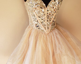 Prom Dress | Crystal Beaded | Sheer | strapless | sleeveless | chic | elegant | women's formal dress | sparkling |