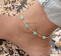 Natural Aqua Chalcedony Anklet, 14K Gold Filled Smooth Ankle Bracelet, Good Luck Charm Jewelry Genuine Aqua Chalcedony Ankle Christmas sale product logo
