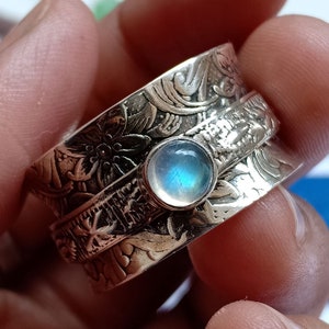Rainbow Moonstone Ring* Fidget Ring*Anxiety Ring* Silver Jewelry* Handmade Ring Spinning Ring Meditation Ring*Gemstone Ring*Christmas Gift