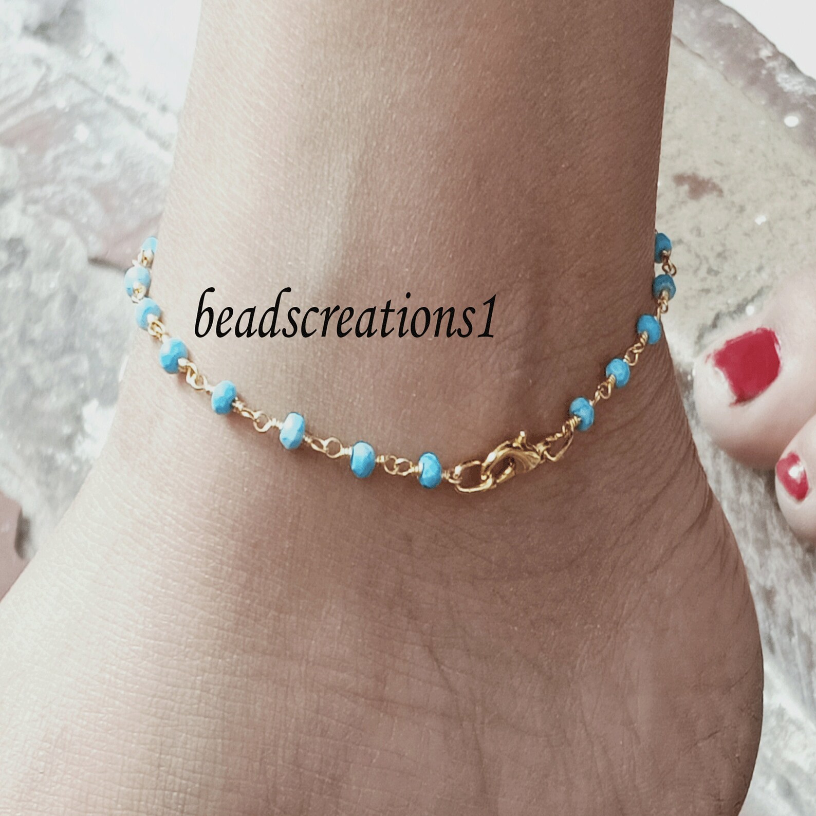 Tourquoise Anklet Rosary Beads Ankle Bracelet Turquoise Etsy