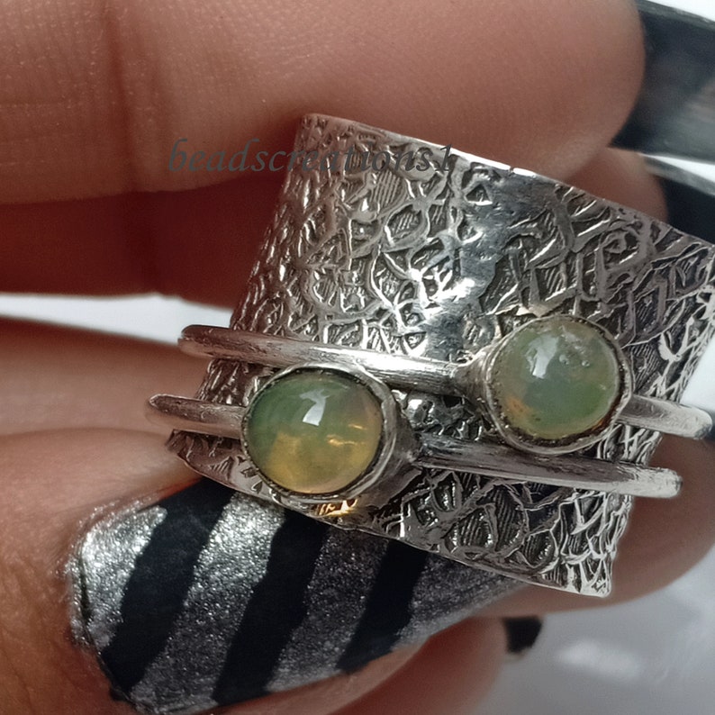 Ethiopian Opal Silver Spinner Ring,Thumb Ring,Tow Stone Ring Meditation Ring,Spinning Ring,Textured Ring,Handmade Opal Ring,Opal Jewelry