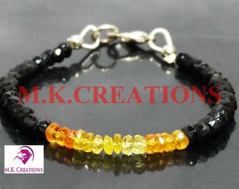 30% Off, Natural Yellow Sapphire & Black Spinel Faceted Beads Bracelet, Dainty Tiny Bracelet, 925 Sterling Silver Sapphire Bracelet