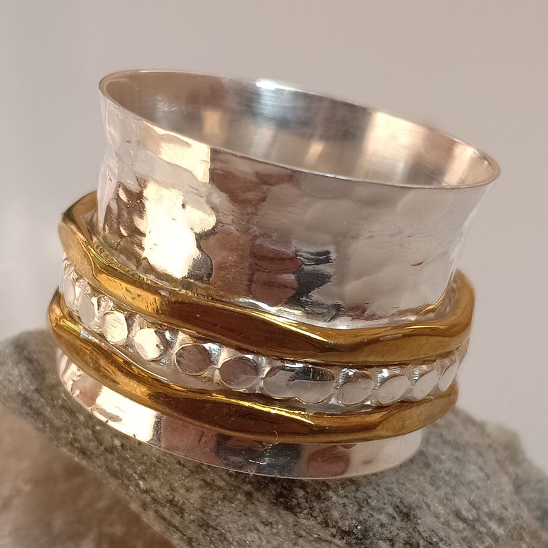 SALE Silver Spinner Ring*Fidget Ring*Anxiety Ring*Spinning Ring*Art Deco Meditation Ring* Sterling Silver Jewelry*Copper Ring*Gift Ring