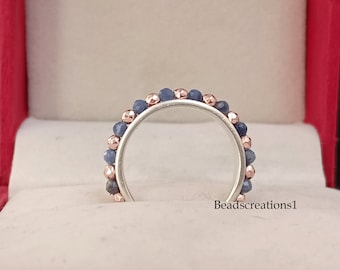 Sterling Silber Spinner Ring mit Lapis Lazuli Rose Gold Beads