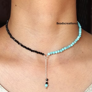 Black Spinel & Larimar Layered Necklace Ocean&#39;s Midnight Necklace Volcanic Sea Necklace Coastal Contrast Necklace Strength Danity Necklace