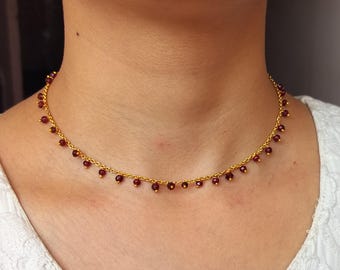 AAA Garnet Beads Chain Necklace Garnet Jewelry Natural Red Garnet Beaded Necklace Choker Necklace Danity Beaded Silver Jewelry