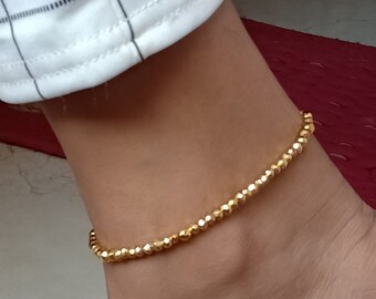 Pyrite Anklet: Sterling Silver Rondelle Beads, Golden Foot Jewelry