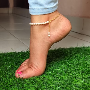 Natural Freshwater Pearl Oval Shape Anklet, Dainty Pearl Anklet, Pearl Anklet, Half Gold Chain Anklet, Bridesmaid Gift, Women Pearl Jewelry