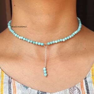 Larimar Beaded Necklace, Larimar Faceted Statement Necklace, Minimalist Larimar Necklace, Larimar Bead Choker Necklace For Gift