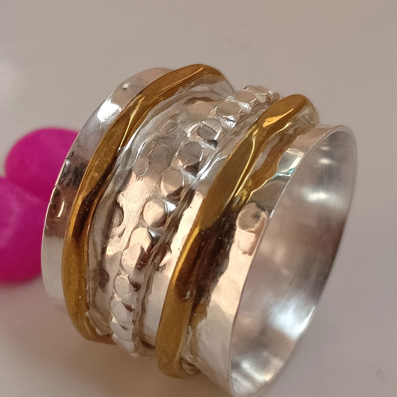 SALE Silver Spinner Ring*Fidget Ring*Anxiety Ring*Spinning Ring*Art Deco Meditation Ring* Sterling Silver Jewelry*Copper Ring*Gift Ring