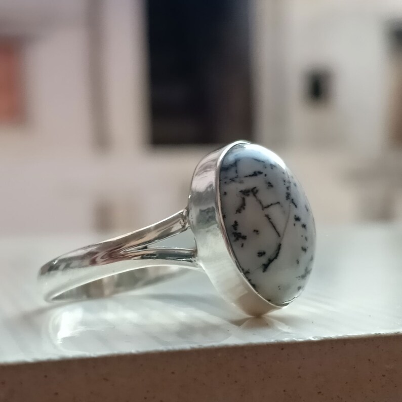 Natural Dendrite Opal Silver Sterling Ring,Dendrite Opal Ring-Handmade Ring-Silver Jewelry-Unique-Promise Ring,Gemstone Ring Gift Ring