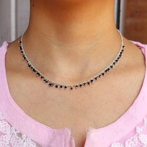 Black Spinel Sterling Silver Necklace: Faceted Boho Bead Choker
