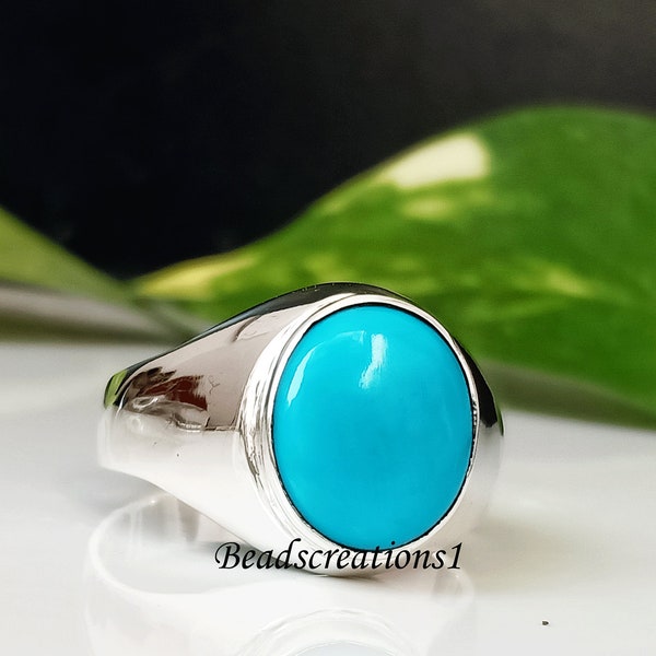 AA+Firoza Turquoise Men's Ring Turquoise Gemstone Ring 925 Sterling Silver Gemstone Ring Father's day Jewelry Men's Signet Ring Husband Gift