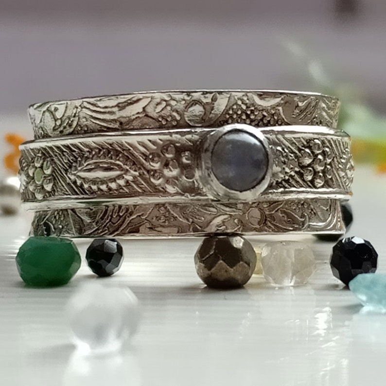 Rainbow Moonstone Spinner Ring*Sterling Silver Ring*Meditation Ring*Moonstone Ring*Band Ring*Boho Ring*Fidget Ring*Christmas Gift Ring