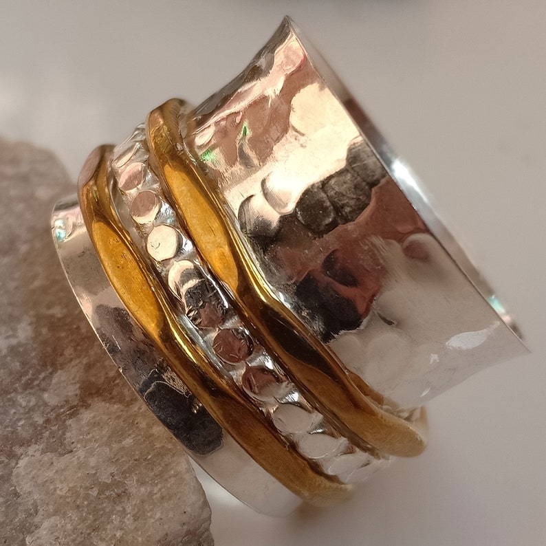 SALE Silver Spinner Ring*Fidget Ring*Anxiety Ring*Spinning Ring*Art Deco Meditation Ring* Sterling Silver Jewelry*Copper Ring*Gift Ring
