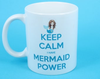 Funny Novelty Mermaid Coffee Mug Keep Calm I Have Mermaid Powers Funny Mug Gift Tea Mug - Free Gift Box