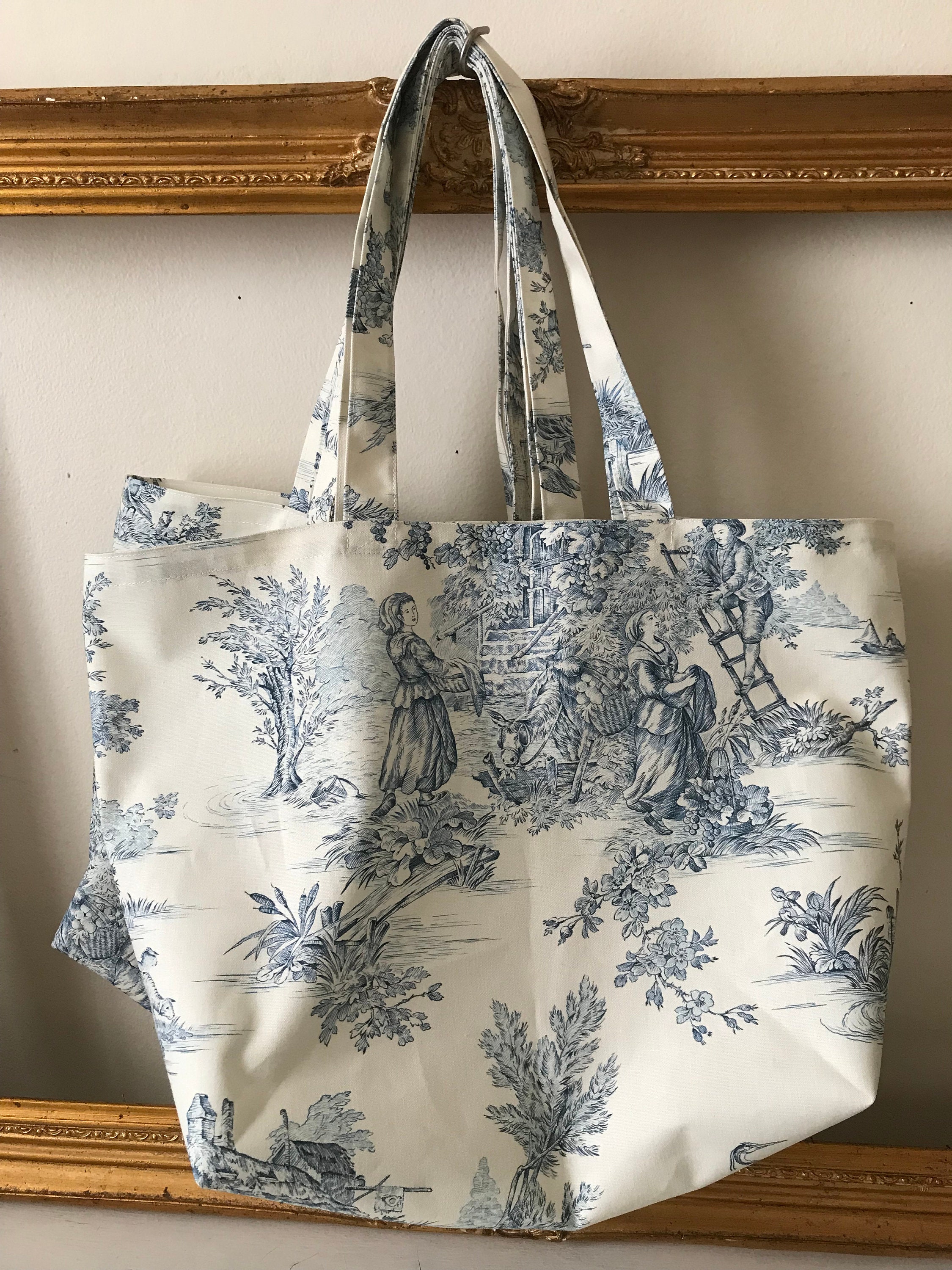 Sac de courses fourre-tout en Toile de Jouy française dessins