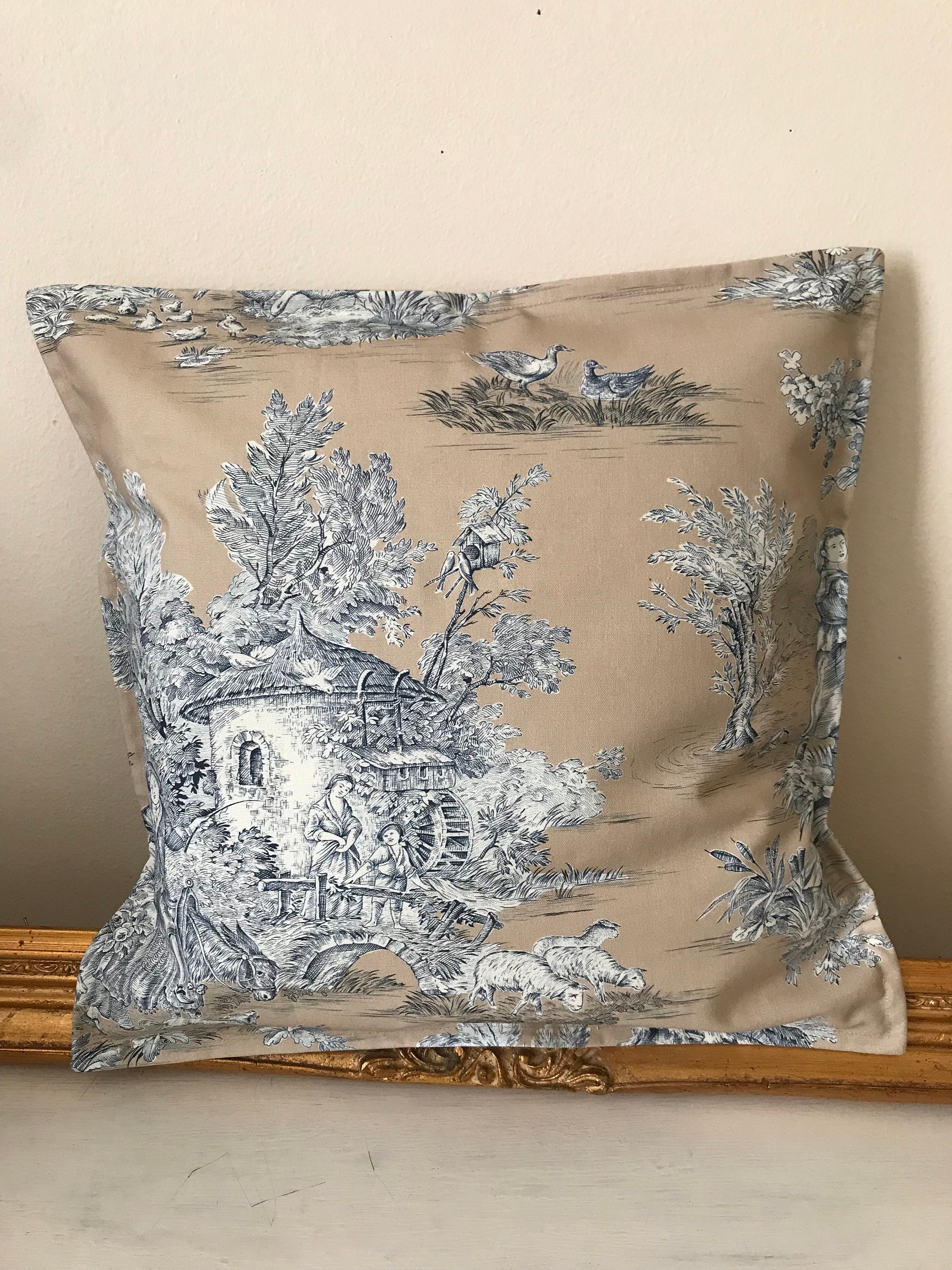 Housse de Coussin en Toile Jouy Beige Pour Un 40/42 cm | 1 Pièce