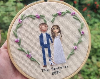 Custom Couple Portrait from Photo, Personalised Cross Stitch, Gift for Couple