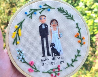 Cotton Anniversary Gift for Him, Wedding Anniversary Gift, Embroidered Family Keepsake, Custom Portrait, Personalised Mr and Mrs Gift