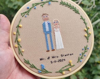 Custom Cross Stitch Family Portrait, Anniversary Gift, Pet & People