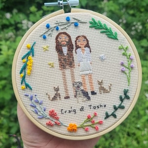 Bomullspresent till honom, bröllopsdagspresent, broderad familjepresent, personligt porträtt, personlig herr och fru-present