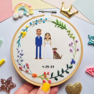 Cotton Anniversary Gift Cross Stitch Family Portrait Anniversary Gifts for Him Custom Family Portrait Personalized Gift Ideas image 2