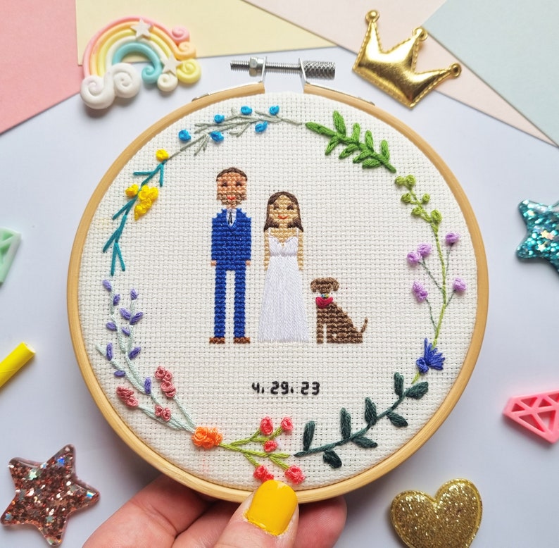 Cotton Anniversary Gift Cross Stitch Family Portrait Anniversary Gifts for Him Custom Family Portrait Personalized Gift Ideas image 2