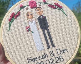 Custom Cross Stitch Family Portrait – Anniversary Gift - Wedding - Personalised Keepsake