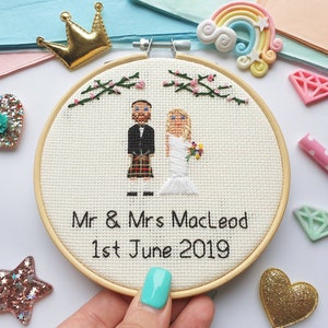 Wedding Cross Stitch Anniversary Gift Custom Portrait Personalised Mr & Mrs Gift Gift for Him Cotton Anniversary Gift Husband image 9