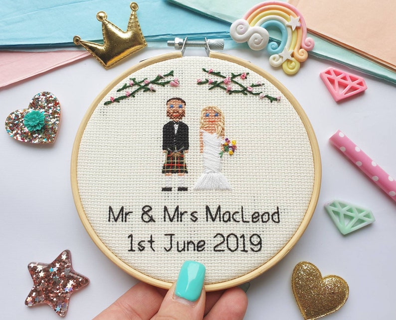 Wedding Cross Stitch Anniversary Gift Custom Portrait Personalised Mr & Mrs Gift Gift for Him Cotton Anniversary Gift Husband image 9